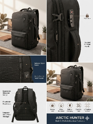Picture of Backpack for Men, 35L Large Capacity Anti Theft Backpack with, Waterproof 17.3 inch Laptop Backpack for Daypack Travel College -Black - Black