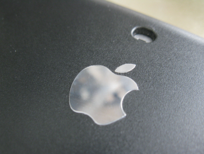 Picture of Apple Logo Label Aufkleber Sticker Badge Silver chrome color decal 24mm x 30mm