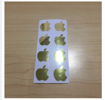 Picture of Apple Logo Inspired Stickers 2 - Premium Chrome Gold - Metallic look Cut-out Vinyl Stickers - Apple Logo size - 2.0cm x 1.67 cm - 8 pcs - for iPhone (w x h)
