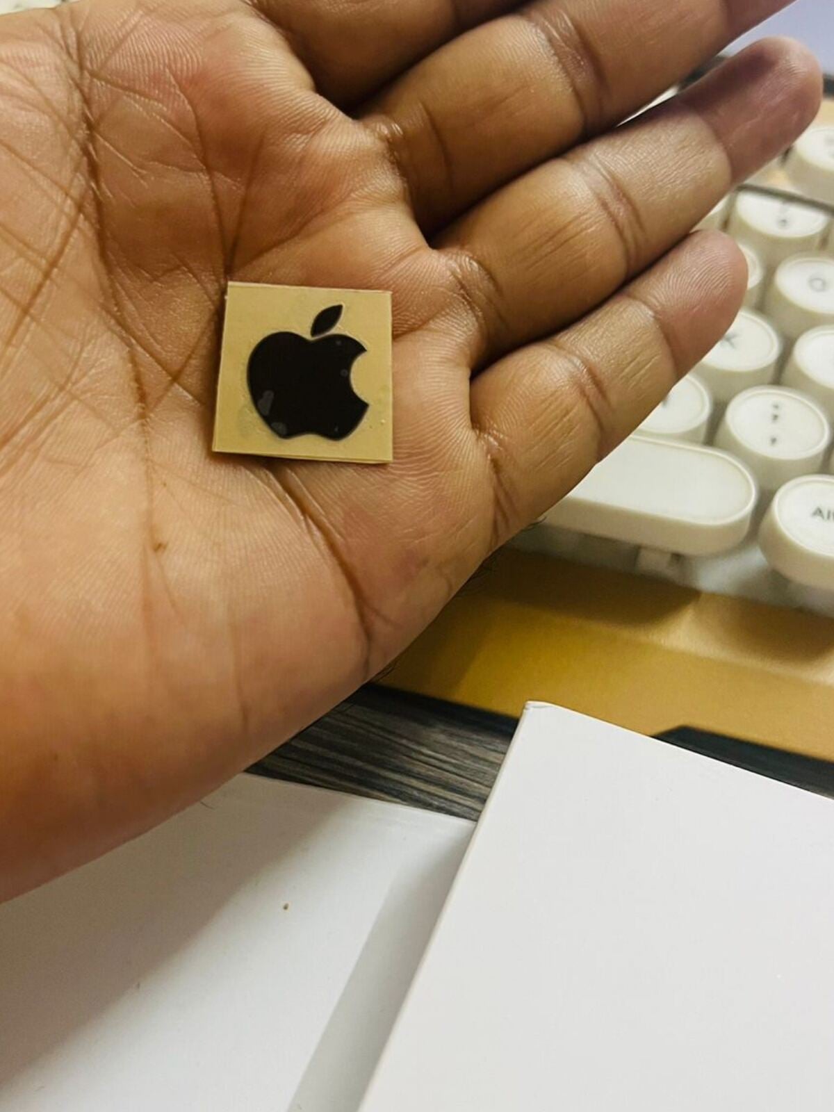 Picture of Apple Logo metal  Sticker 1 / Premium Rose Gold / Vinyl cut-out, Matte silver  1 pieces