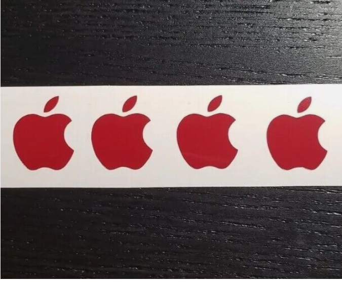 Picture of (4) Red Apple Logo Overlay Vinyl Decals - For iPhone Windows Laptops Mugs Cups
