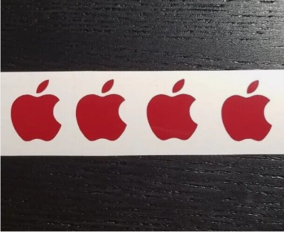 Picture of (4) Red Apple Logo Overlay Vinyl Decals - For iPhone Windows Laptops Mugs Cups