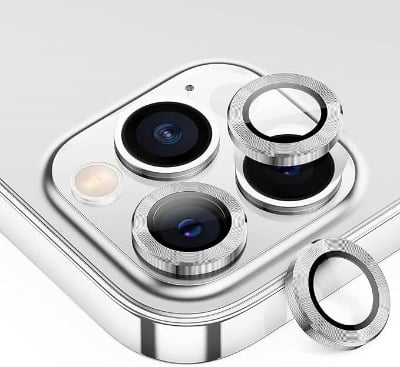 Picture of Camera Lens Protector Compatible for iPhone 13 Pro/iPhone 13 Pro Max, [Anti-Scratch] Premium Tempered Glass Film Aluminum Alloy Lens Ring Cover-Silver