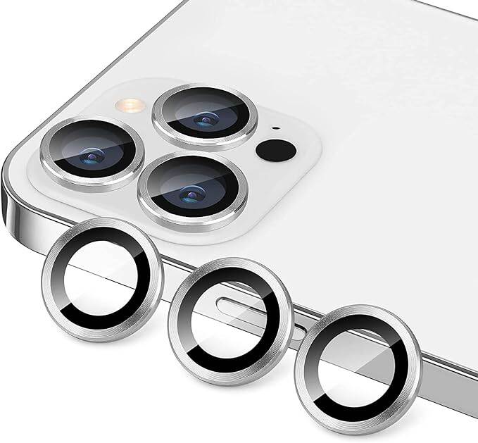 Picture of Camera Lens Protector Compatible for iPhone 13 Pro/iPhone 13 Pro Max, [Anti-Scratch] Premium Tempered Glass Film Aluminum Alloy Lens Ring Cover-Silver