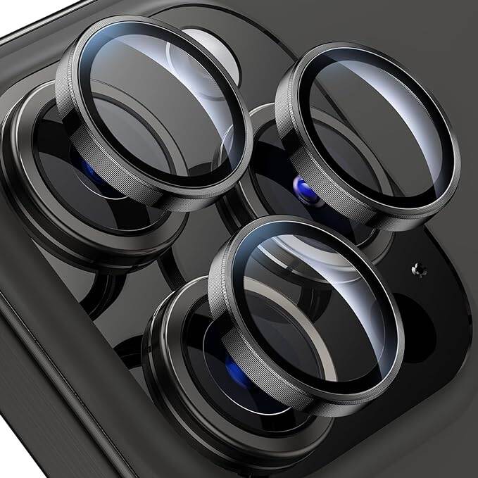 Picture of Titanium Camera Lens Protector for iPhone 15 Pro & iPhone 15 Pro Max | Crystal Clear All Surface Protection for Precious Lens, Back Cases Friendly (iPhone 15 Pro, Black)