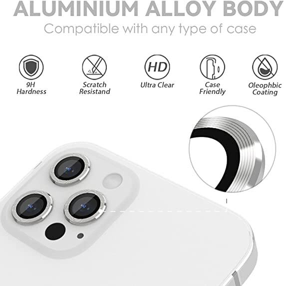 Picture of Camera Lens Protector Compatible for iPhone 14 Pro/iPhone 14 Pro Max, [Anti-Scratch] Premium Tempered Glass Film Aluminum Alloy Lens Ring Cover (SILVER)