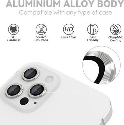 Picture of Camera Lens Protector Compatible for iPhone 14 Pro/iPhone 14 Pro Max, [Anti-Scratch] Premium Tempered Glass Film Aluminum Alloy Lens Ring Cover (SILVER)