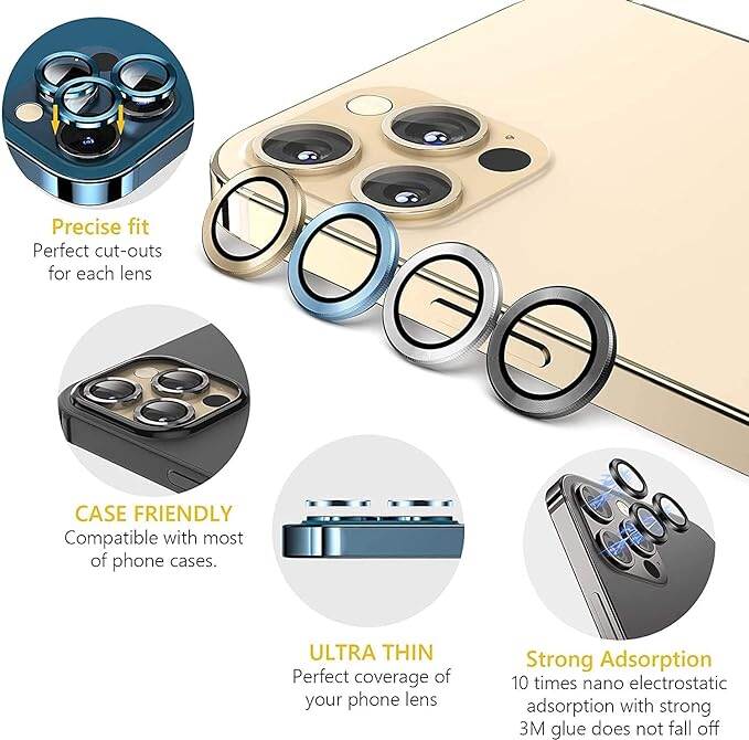 Picture of Camera Lens Protector compatible with Apple iPhone 13/13 Mini Tempered Glass Screen Protection + Alloy Full Fit Lens Ring Cover,Case Friendly, Scratch Proof