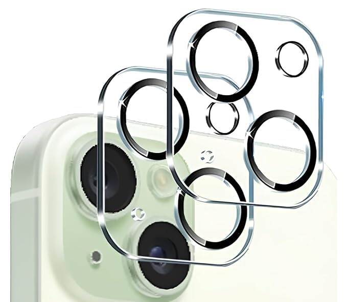 Picture of Transparent Camera Lens Protector Compatible for iPhone 15 /iPhone 15 Plus Transparent Cover with Tempered Glass Screen Protector - Scratch Resistant, Easy Installation - Transparent Pack of 2