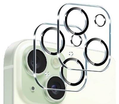 Picture of Transparent Camera Lens Protector Compatible for iPhone 15 /iPhone 15 Plus Transparent Cover with Tempered Glass Screen Protector - Scratch Resistant, Easy Installation - Transparent Pack of 2