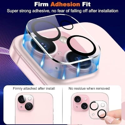 Picture of Transparent Camera Lens Protector Compatible for iPhone 15 /iPhone 15 Plus Transparent Cover with Tempered Glass Screen Protector - Scratch Resistant, Easy Installation - Transparent Pack of 2
