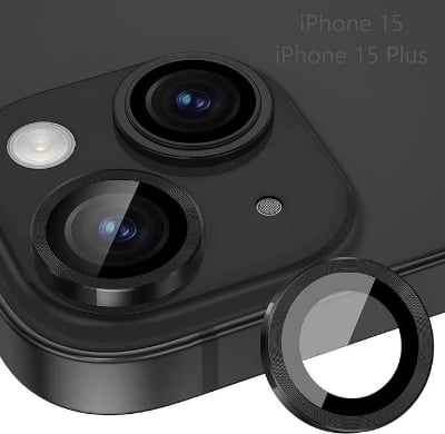 Picture of Black Camera Lens Protector for iPhone 15 & 15 Plus | Unbreakable Scratchproof Individual Professional Tempered glass Ring Protectors, Case Compatible (iPhone 15, Black)