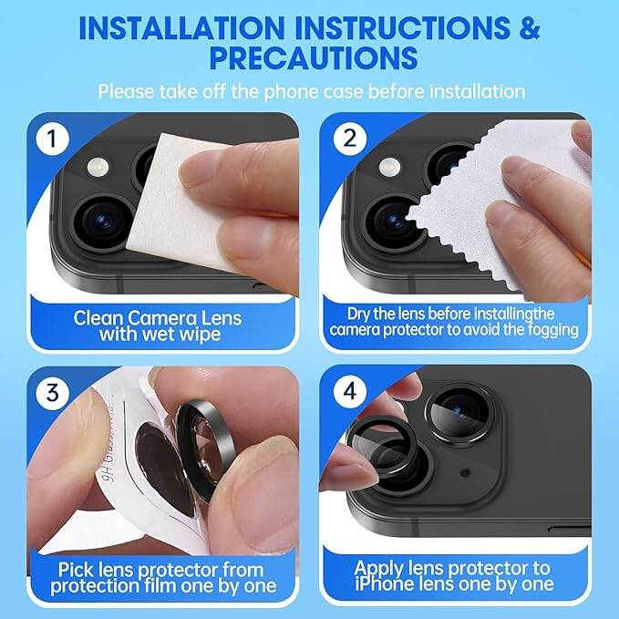 Picture of Black Camera Lens Protector for iPhone 15 & 15 Plus | Unbreakable Scratchproof Individual Professional Tempered glass Ring Protectors, Case Compatible (iPhone 15, Black)