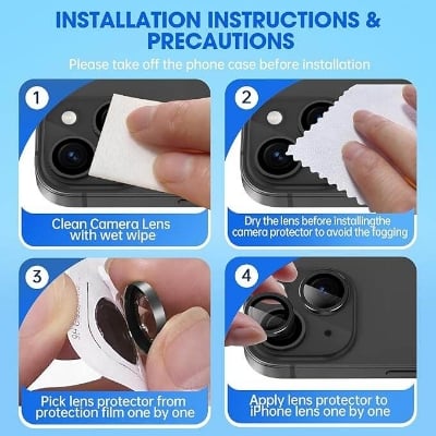 Picture of Black Camera Lens Protector for iPhone 15 & 15 Plus | Unbreakable Scratchproof Individual Professional Tempered glass Ring Protectors, Case Compatible (iPhone 15, Black)