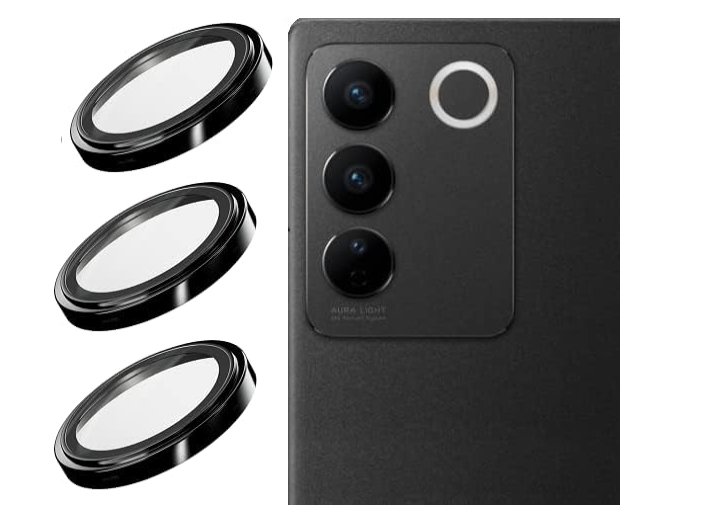 Picture of XMART Camera Lens Protector Compatible for Vivo V27 / V27 Pro, [Anti-Scratch] Premium Tempered Glass Film Aluminum Alloy Lens Ring Cover - Black