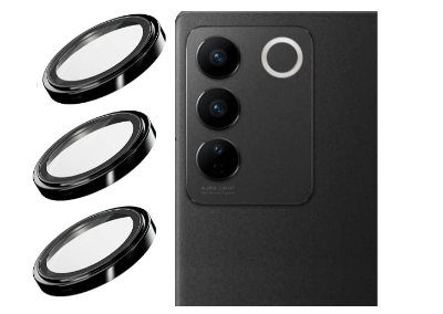 Picture of XMART Camera Lens Protector Compatible for Vivo V27 / V27 Pro, [Anti-Scratch] Premium Tempered Glass Film Aluminum Alloy Lens Ring Cover - Black