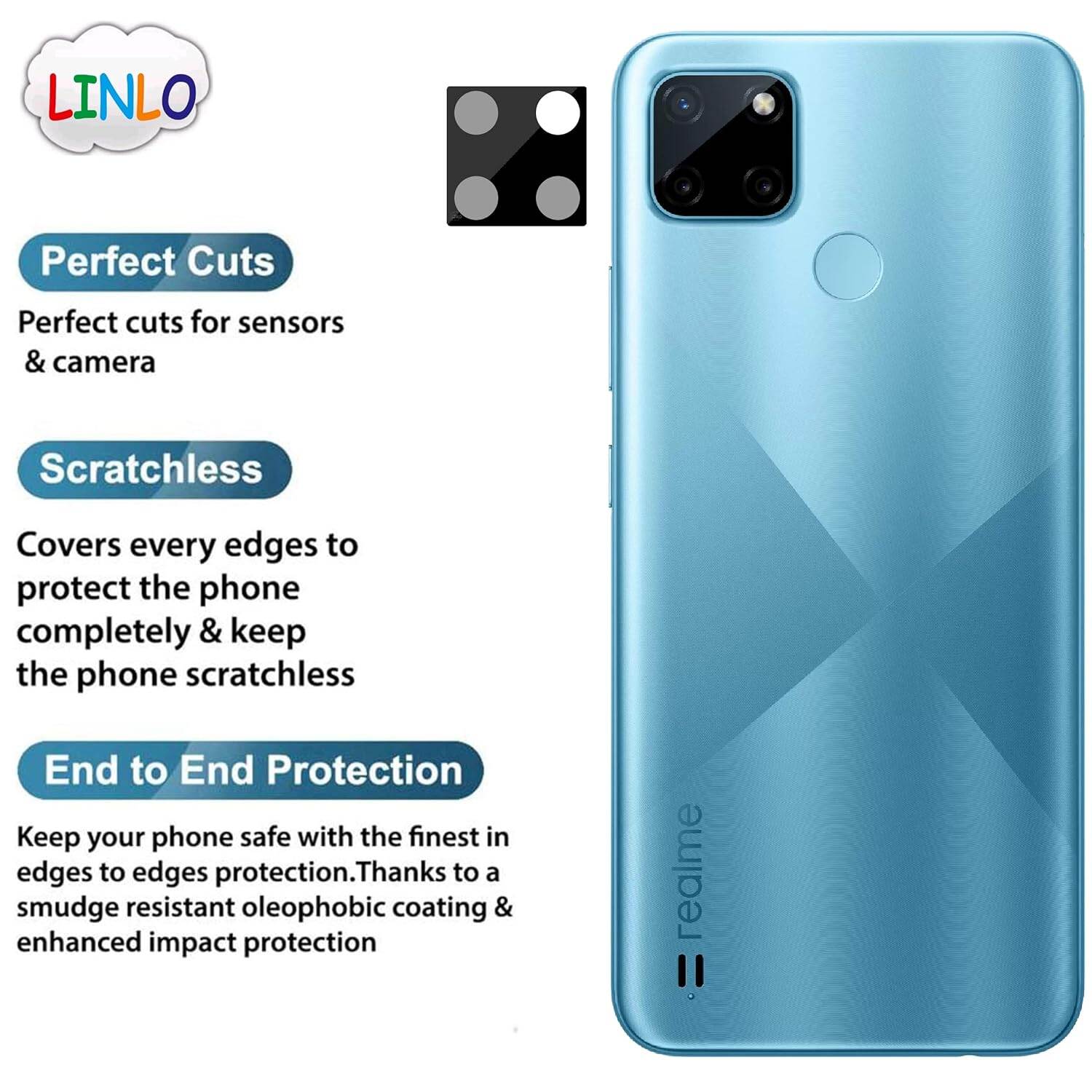 Picture of Back Camera Tempered Glass Lens Protector Compatible for Realme C21Y/C25Y with Edge to Edge Coverage and Easy Installation Kit, Pack of 1