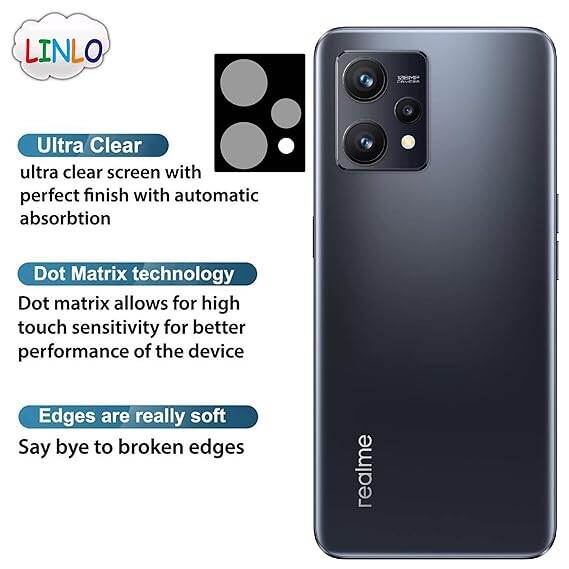 Picture of LINLO Back Camera Tempered Glass Lens Protector Compatible for Realme 9 4G/Realme 9 Pro Plus 5G with Edge to Edge Coverage and Easy Installation Kit, Pack of 1