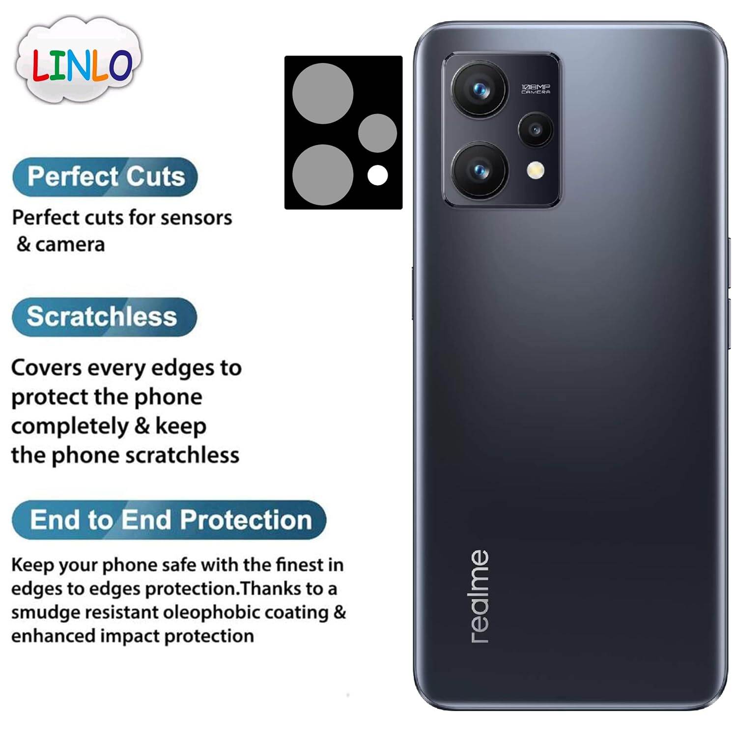 Picture of Back Camera Tempered Glass Lens Protector Compatible for Realme 9 4G/Realme 9 Pro Plus 5G with Edge to Edge Coverage and Easy Installation Kit, Pack of 1