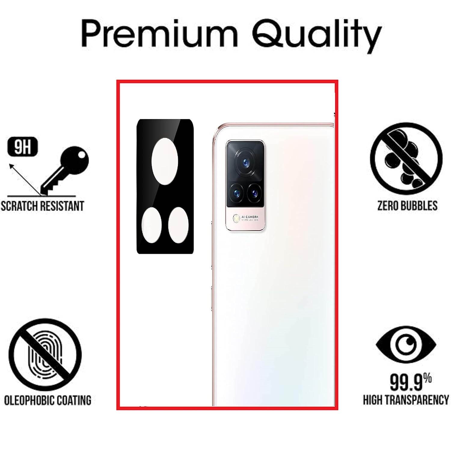 Picture of Compatible with Vivo V21 / V21E / V21E (5G) [Black] Back Camera Lens Protector Tempered Glass - Full Camera Coverage and Easy Installation Kit