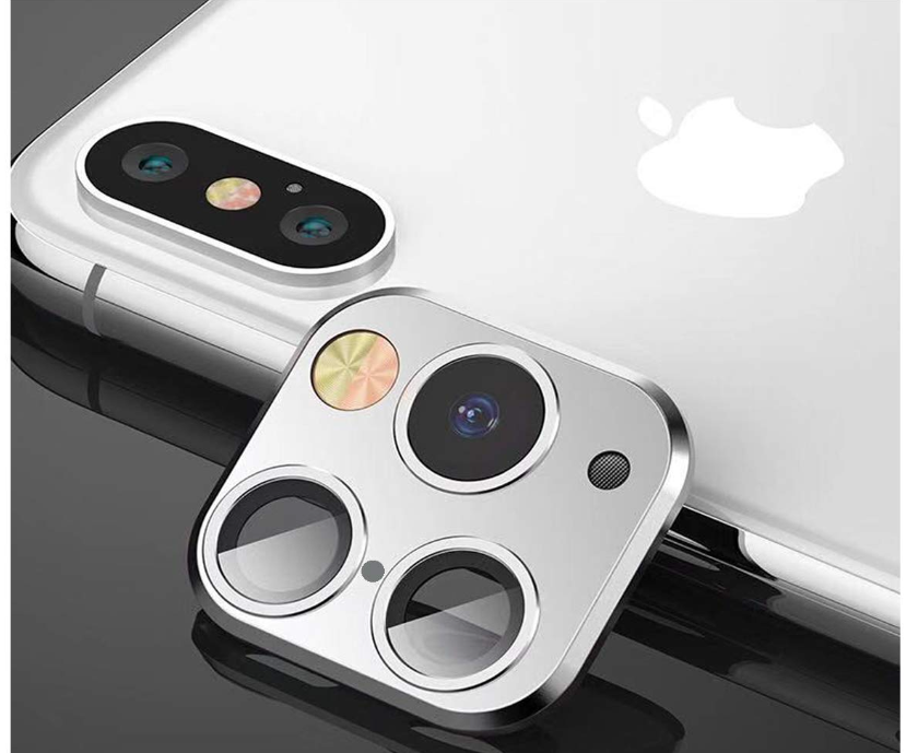 Picture of Modified Camera Lens Seconds Change Cover for iPhone X/XS/XS/MAX Sticker Fake Camera for iPhone 11 Pro Max Metal Protector Change to iPhone pro/Max (Silver Metal)