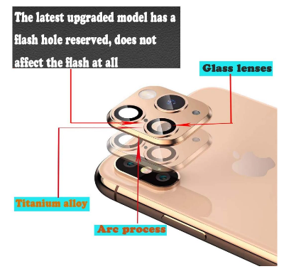 Picture of Modified Camera Lens Seconds Change Cover for iPhone X/XS/XS MAX Sticker Fake Camera for iPhone 11 Pro Max Metal Protector Change to iPhone pro/Max (Champagne Gold)