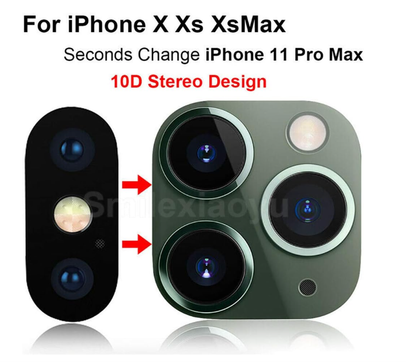 Picture of Applicable for iPhone X XS MAX Seconds Change to 11 Pro MAX Fake Camera Lens Cover Sticker,Upgrade Metal Rear Camera Lens Tempered Glass Screen Protector (Black)