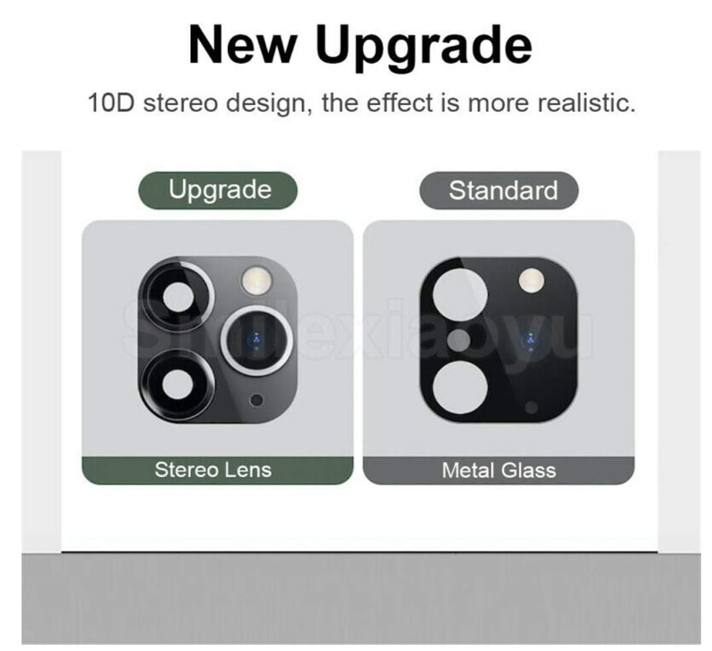 Picture of Applicable for iPhone X XS MAX Seconds Change to 11 Pro MAX Fake Camera Lens Cover Sticker,Upgrade Metal Rear Camera Lens Tempered Glass Screen Protector (Black)