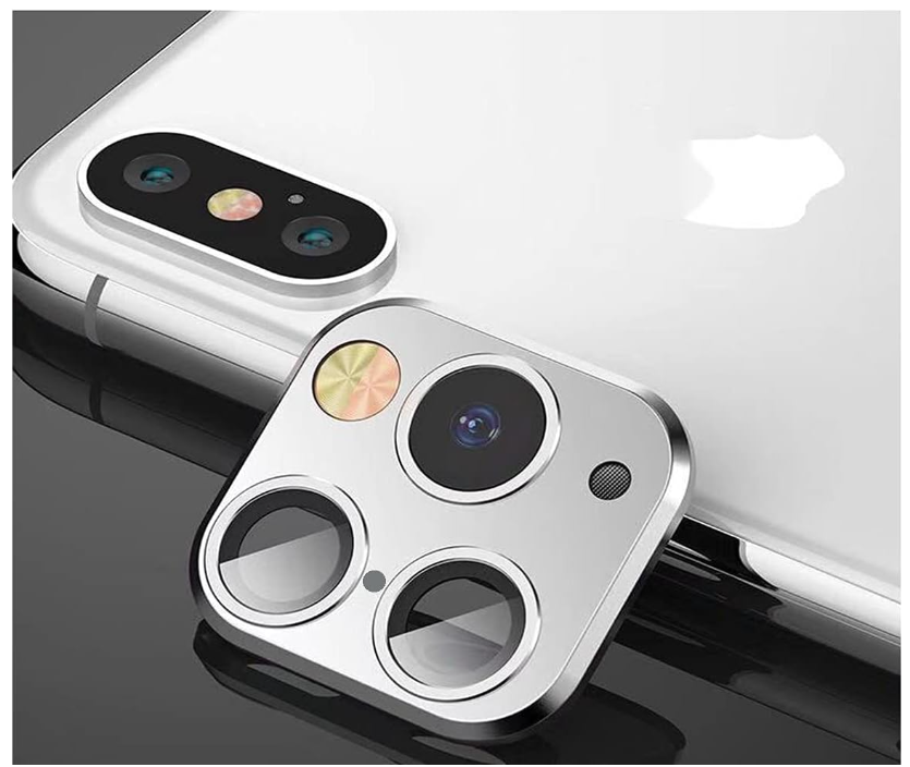 Picture of Modified Camera Lens Seconds Change Cover for iPhone X XS XS/MAX Sticker Fake Camera for iPhone 11 Pro Max Metal Protector Change to iPhone pro/Max (silver)