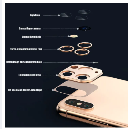 Picture of Lens Sticker For iPhone X XR Xs Max Camera Cover, Seconds Change a look of iPhone 11 Pro , iPhone 11 change to 11ProMax , iPhone 12 change to 12ProMax, metal Camera Protector Cover