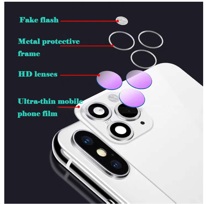 Picture of Modified Phone Back Film Camera Lens Seconds Change Cover Film Fake Camera for iPhone X XS XS MAX Change to iPhone 11 Pro MAX Back Screen Protector HD Lens Protector