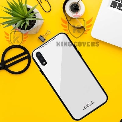 Picture of Tempered Glass Back Cover with Soft Edge TPU Full Protective Case Cover for Samsung Galaxy M01- (white Glass)