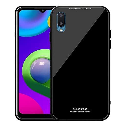 Picture of Glass Back Case for Samsung Galaxy a02 Designed Glass with Shockproof Back Cover (Black