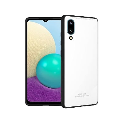 Picture of Tempered Glass Back Cover with Soft Edge TPU Full Protective Case Cover for Samsung Galaxy M02- (white Glass)