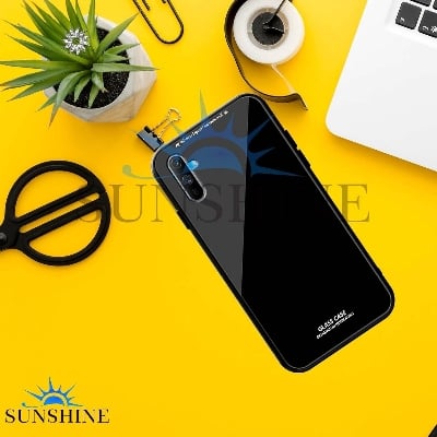 Picture of Glass Back Case for Realme a1k Designed Glass with Shockproof Back Cover (Black