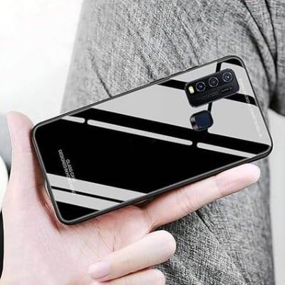 Picture of Glass Back Case for vivo y30 Designed Glass with Shockproof Back Cover (Black