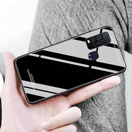 Picture of Glass Back Case for vivo y50 Designed Glass with Shockproof Back Cover (Black