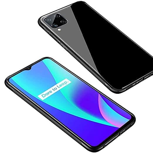 Picture of Glass Back Case for samsung f32  Designed Glass with Shockproof Back Cover (Black
