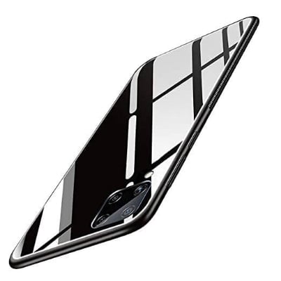 Picture of Glass Back Case for samsung f32  Designed Glass with Shockproof Back Cover (Black