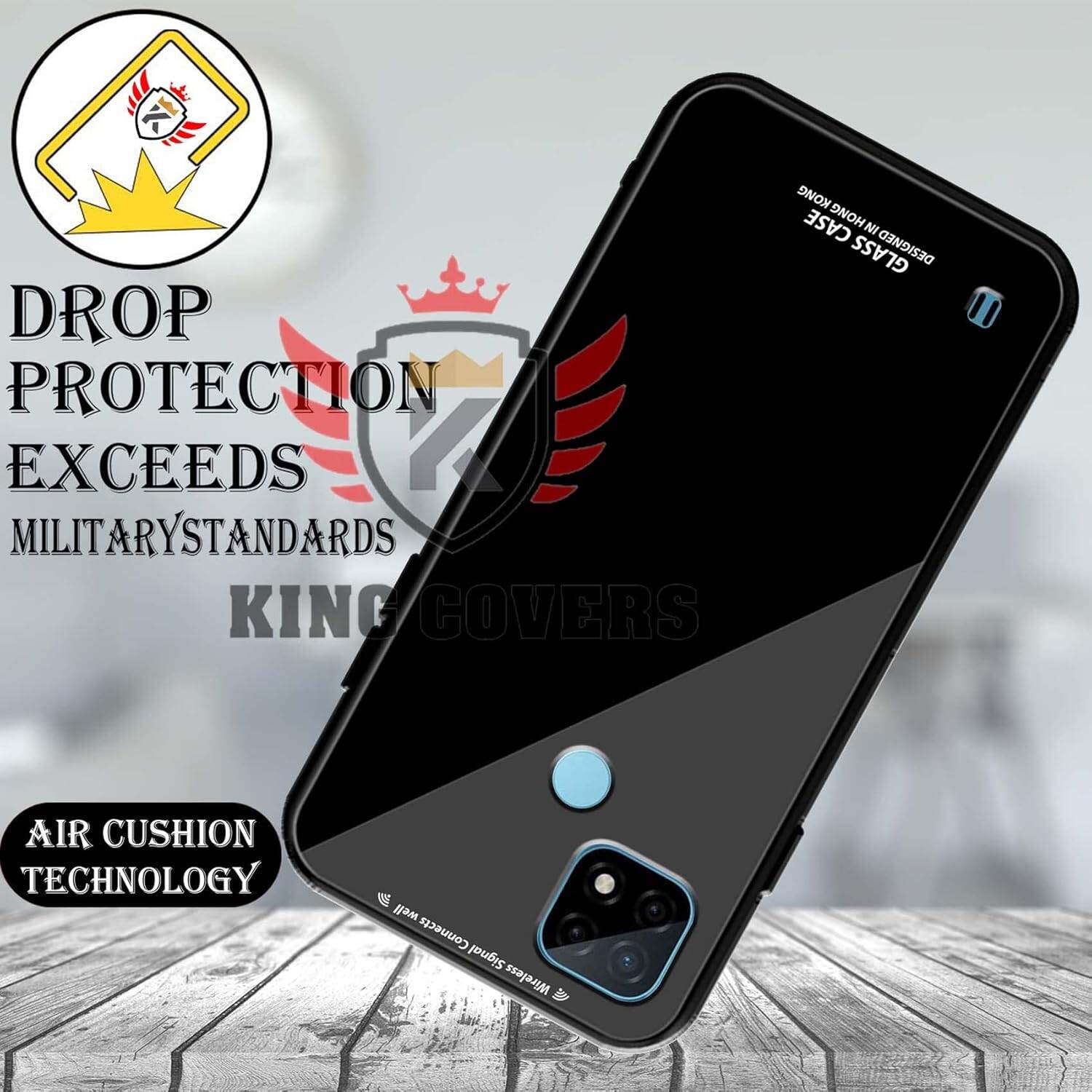 Picture of realme c21 Back cover |Stylich Back case | Luxurious Toughened Glass Back Case with Shockproof TPU Bumper Case Cover