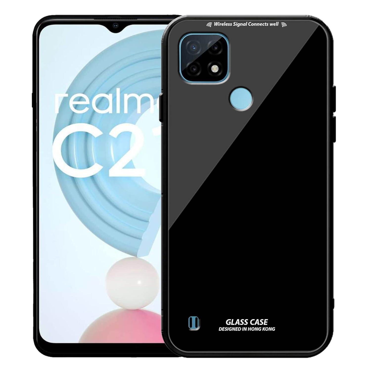 Picture of realme c21 Back cover |Stylich Back case | Luxurious Toughened Glass Back Case with Shockproof TPU Bumper Case Cover