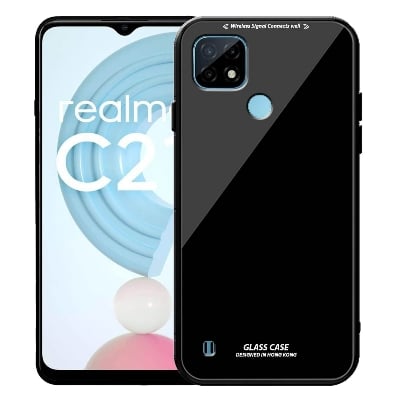 Picture of realme c21 Back cover |Stylich Back case | Luxurious Toughened Glass Back Case with Shockproof TPU Bumper Case Cover