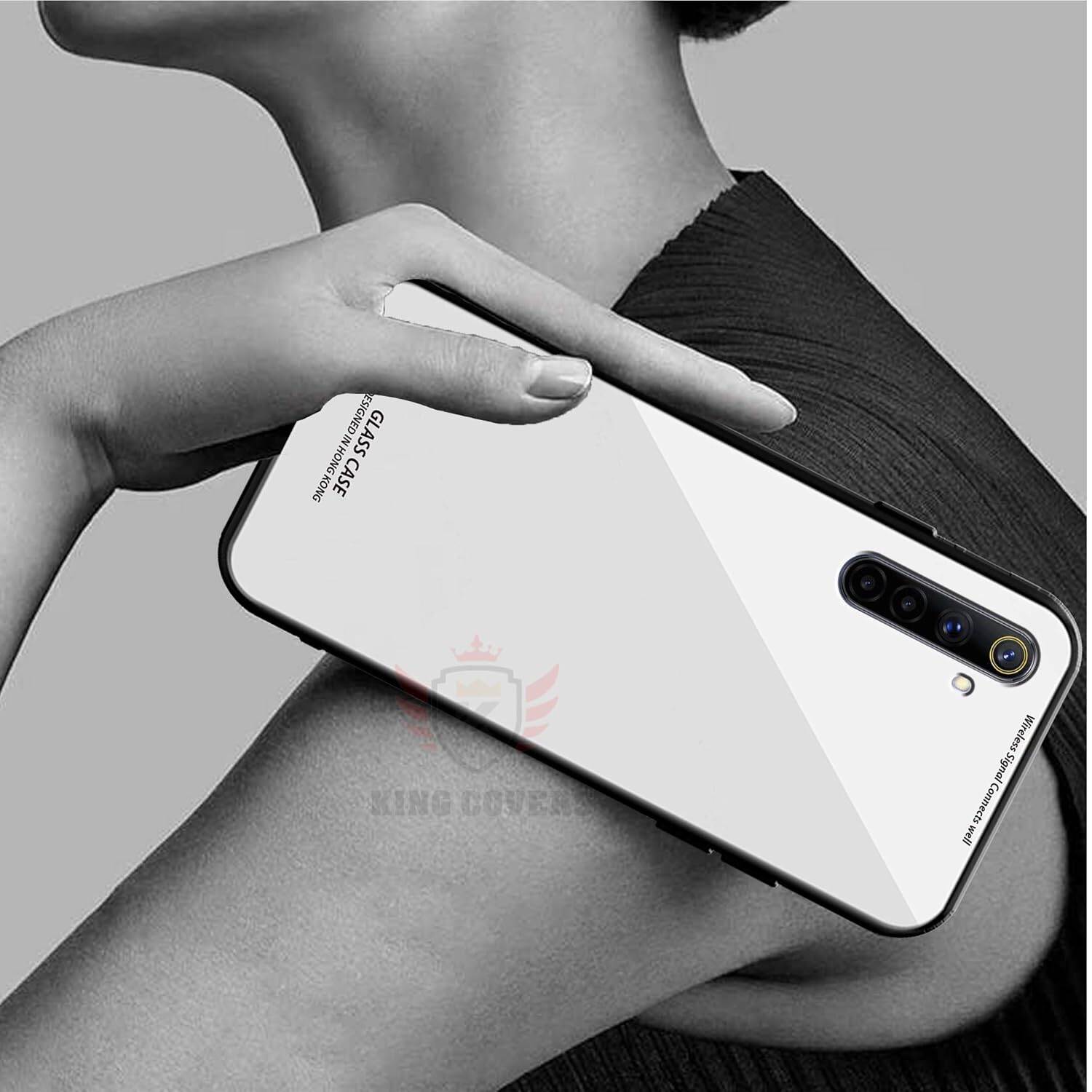Picture of reamle 6 pro Back cover |Stylich Back case | Luxurious Toughened Glass Back Case with Shockproof TPU Bumper Case Cover