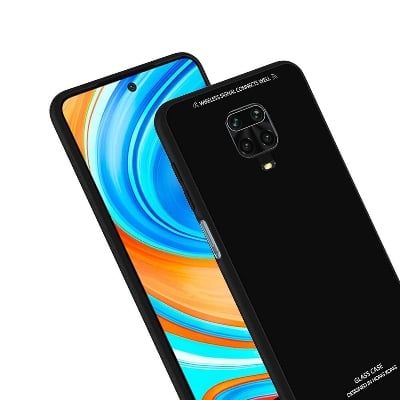 Picture of redmi note 9 pro max Back cover |Stylich Back case | Luxurious Toughened Glass Back Case with Shockproof TPU Bumper Case Cover
