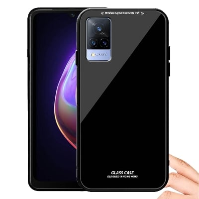 Picture of vivo v21 Back cover |Stylich Back case | Luxurious Toughened Glass Back Case with Shockproof TPU Bumper Case Cover