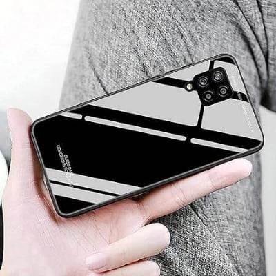 Picture of samsung A22 Back cover |Stylich Back case | Luxurious Toughened Glass Back Case with Shockproof TPU Bumper Case Cover