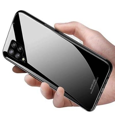 Picture of samsung A22 Back cover |Stylich Back case | Luxurious Toughened Glass Back Case with Shockproof TPU Bumper Case Cover