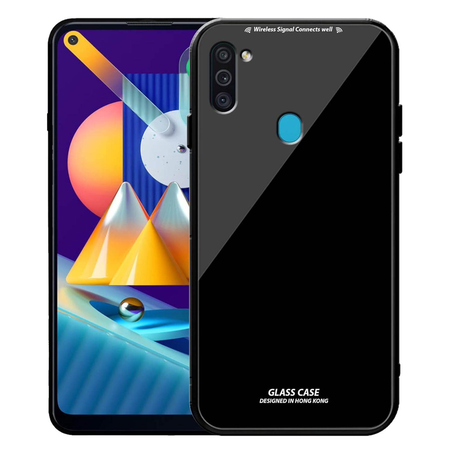 Picture of samsung A11 Back cover |Stylich Back case | Luxurious Toughened Glass Back Case with Shockproof TPU Bumper Case Cover