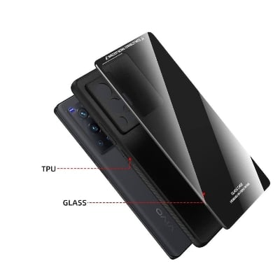 Picture of vivo x70 Back cover |Stylich Back case | Luxurious Toughened Glass Back Case with Shockproof TPU Bumper Case Cover