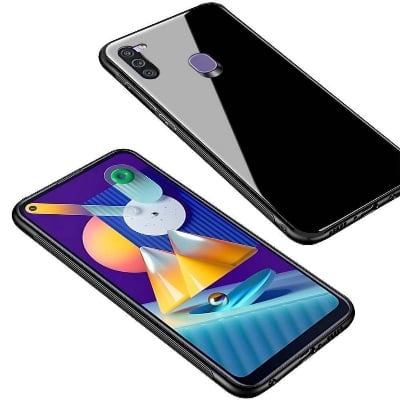 Picture of samsung a01 Back cover |Stylich Back case | Luxurious Toughened Glass Back Case with Shockproof TPU Bumper Case Cover